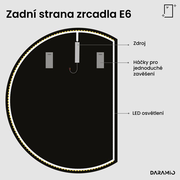 Kulaté zrcadlo do koupelny s LED osvětlením E6