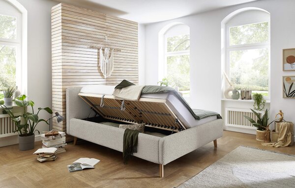 Dvoulůžková postel taupe s úložným prostorem 180 x 200 cm fleece béžová