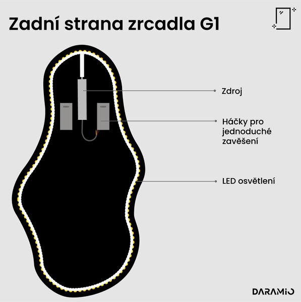 Atypické zrcadlo do koupelny s LED osvětlením G1
