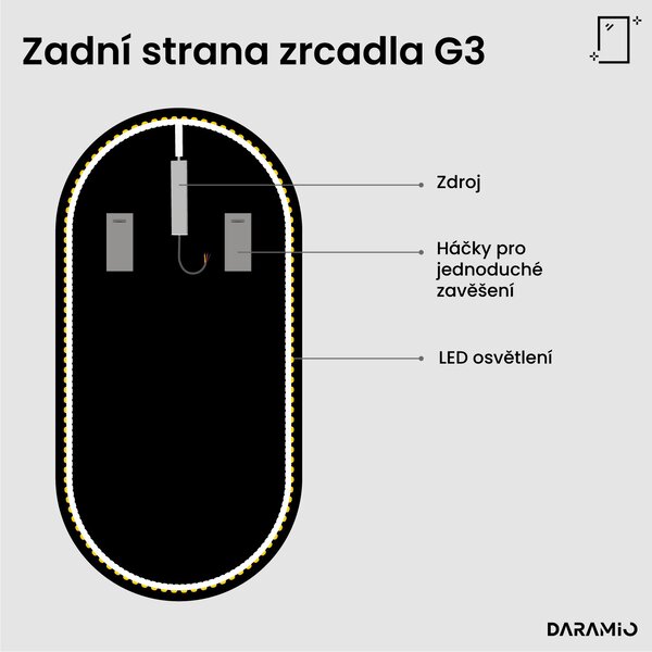 Atypické zrcadlo do koupelny s LED osvětlením G3