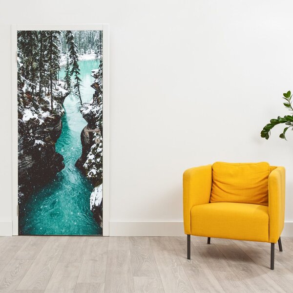 Fototapeta na dveře - Horská řeka v zimě (95x205cm)