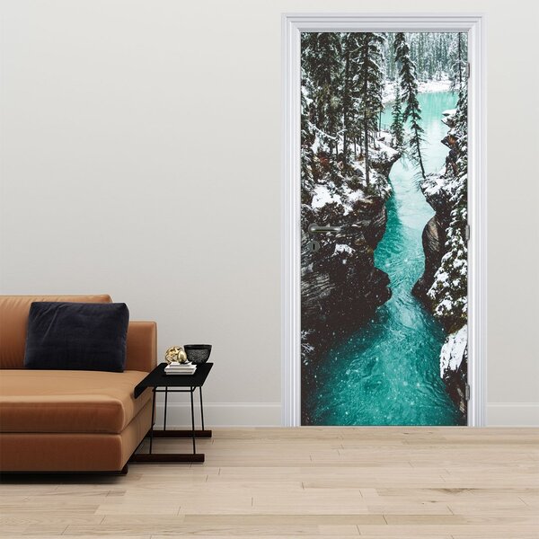Fototapeta na dveře - Horská řeka v zimě (95x205cm)