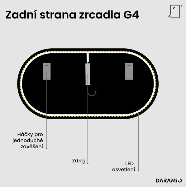 Atypické zrcadlo do koupelny s LED osvětlením G4