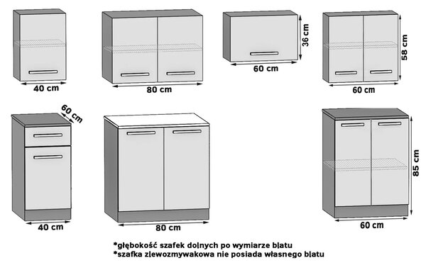 Kuchyňská linka Belini 240 cm bílý lesk s pracovní deskou Uniqa2