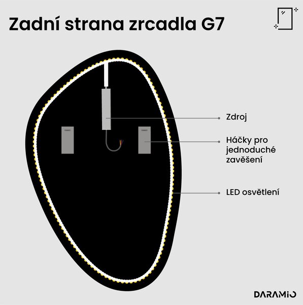 Atypické zrcadlo do koupelny s LED osvětlením G7