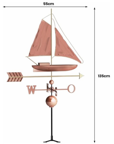 Dekorativní měděná korouhvička plachetnice, 135 cm