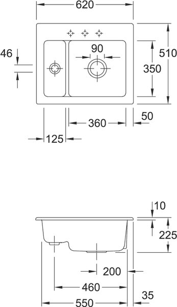 Villeroy & Boch Subway 60 XM - Vestavěný dřez 620x510 mm, Graphite CeramicPlus 678000i4