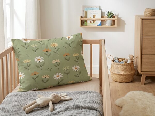 Bavlněný povlak na polštář FLORAL NEST 40x60 cm, zelený