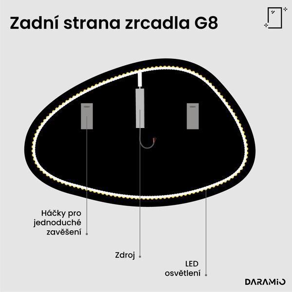 Atypické zrcadlo do koupelny s LED osvětlením G8