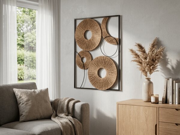 Nástěnná dekorace CIRCLES kovová 48x68 cm, černá / hnědá