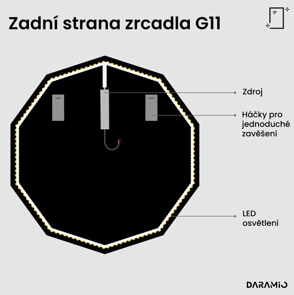 Atypické zrcadlo do koupelny s LED osvětlením G11