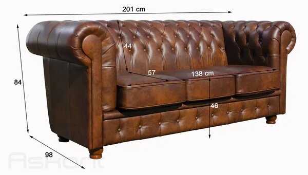Chesterfield Windsor High: Kožená pohovka 3M zvýšená