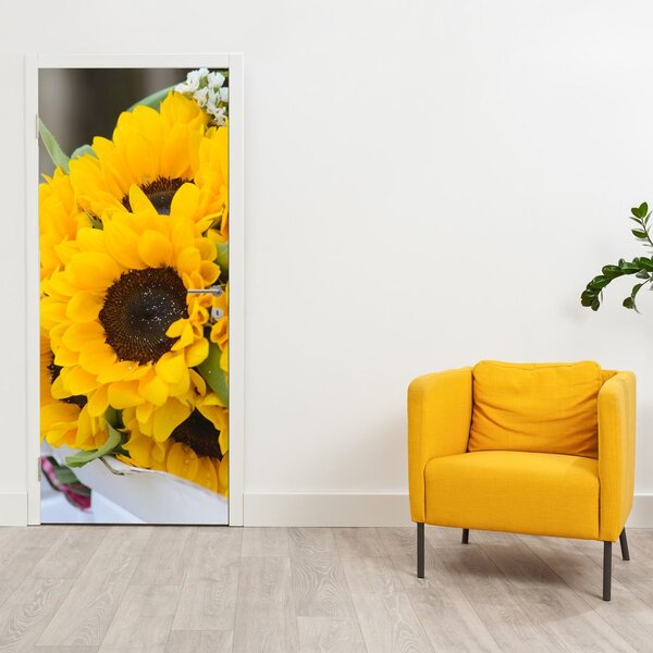Fototapeta na dveře - Svatební kytice ze slunečnic (95x205cm)