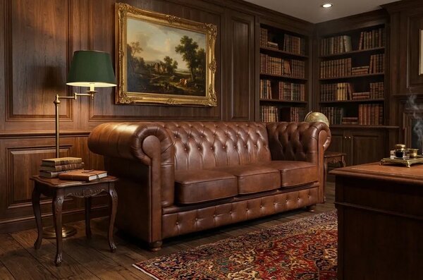 Chesterfield Windsor High: Kožená pohovka 3M zvýšená