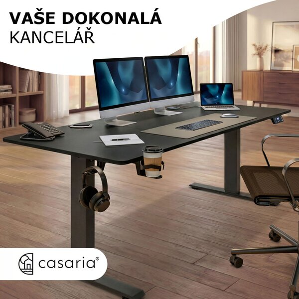 Výškově nastavitelný kancelářský stůl FLEXI, 160x75x72–117cm, černá Casaria