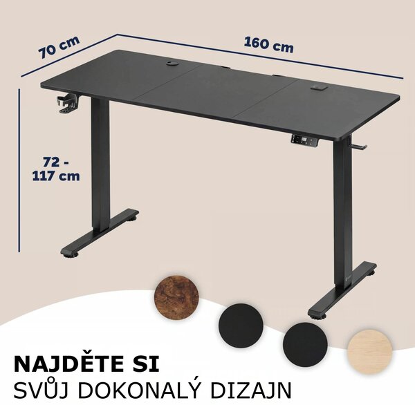 Výškově nastavitelný kancelářský stůl FLEXI, 160x75x72–117cm, černá Casaria