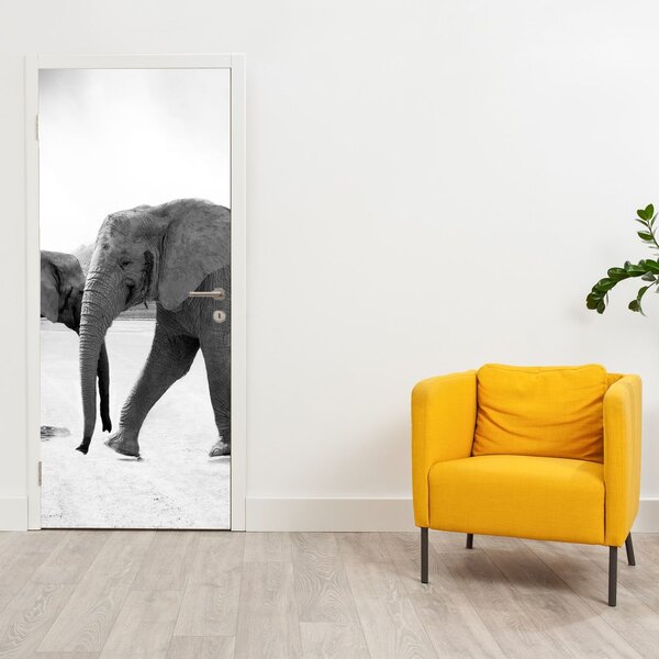Fototapeta na dveře - Černobílí sloni (95x205cm)
