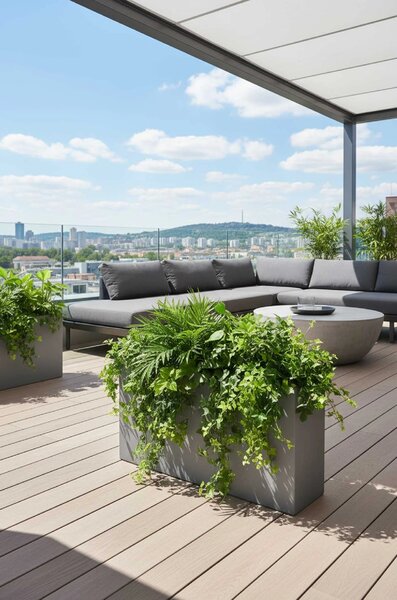 Květináč ELEMENTO SLIM, sklolaminát, šířka 90 cm, beton design, šedá