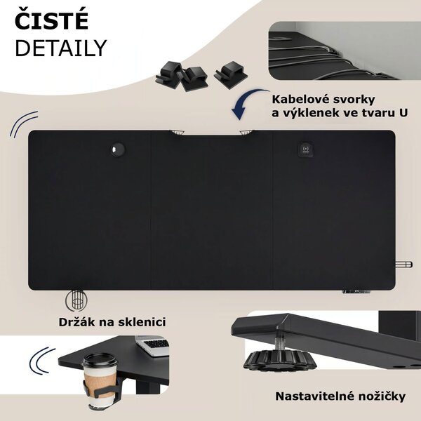 Výškově nastavitelný kancelářský stůl FLEXI, 160x75x72–117cm, černá Casaria