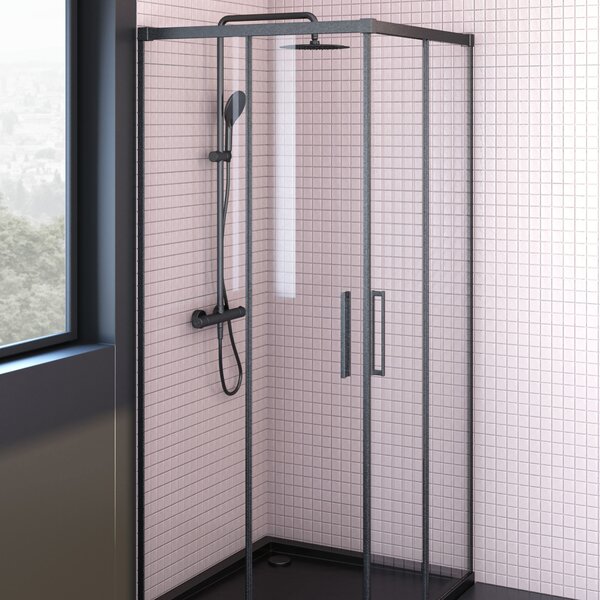 Oltens Breda sprchový kout 80x80 cm čtvercový černá matný/průhledné sklo 20005300