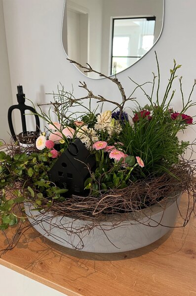 Mísa na květiny ESCADA LOW, sklolaminát, Ø 45 cm, šedá - beton design