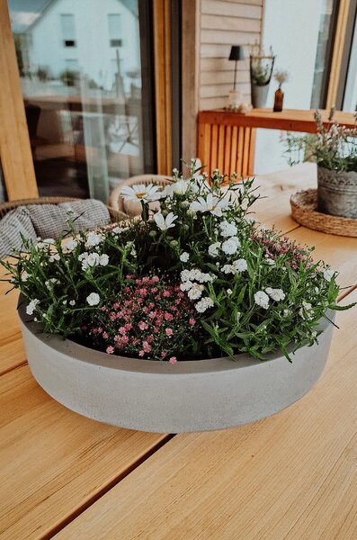 Mísa na květiny ESCADA LOW, sklolaminát, Ø 45 cm, šedá - beton design