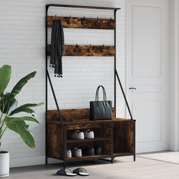 Stojan na oblečení a prostor pro obuv kouřový dub 100x41x184 cm