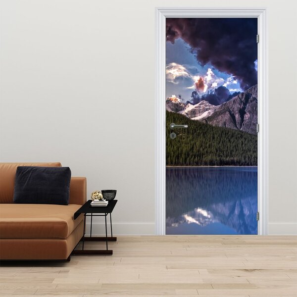 Fototapeta na dveře - Jezero a hory (95x205cm)