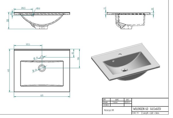 SKŘÍŇKA S UMYVADLEM, bílá, barvy stříbrného dubu, bílá, 60/54/47 cm Held - Koupelnové série, Online Only