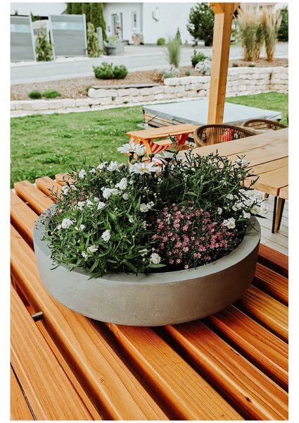 Mísa na květiny ESCADA LOW, sklolaminát, Ø 45 cm, šedá - beton design