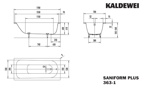 Kaldewei Saniform Plus obdélníková vana 170x70 cm bílá 111800010001