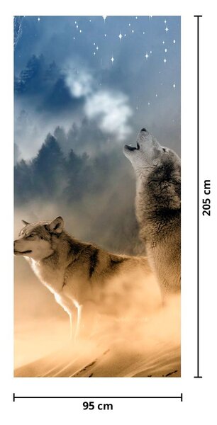 Fototapeta na dveře - Vlci vyjící na měsíc (95x205cm)