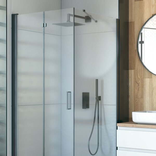 Oltens Hallan sprchové dveře 80 cm skládací černá matný/průhledné sklo 21200300