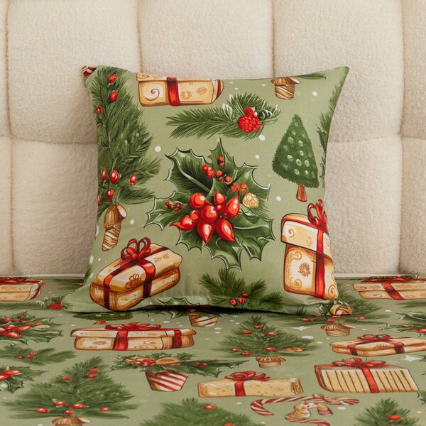 Povlak na polštář z mikrovlákna CHRISTMAS PRESENTS 45x45 cm, zelený