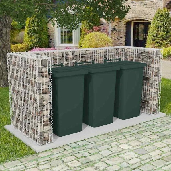 Gabionová zástěna pro 3 popelnice ocelová 250 x 100 x 120 cm