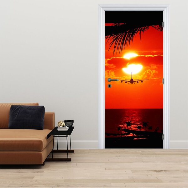 Fototapeta na dveře - Západ slunce s letadlem (95x205cm)
