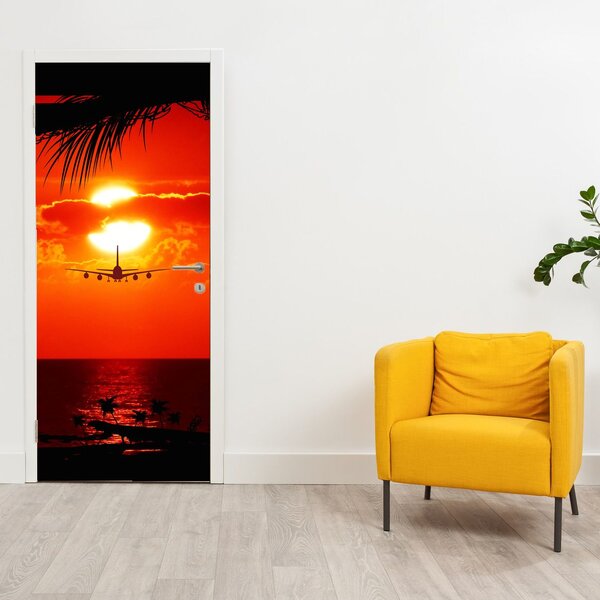 Fototapeta na dveře - Západ slunce s letadlem (95x205cm)