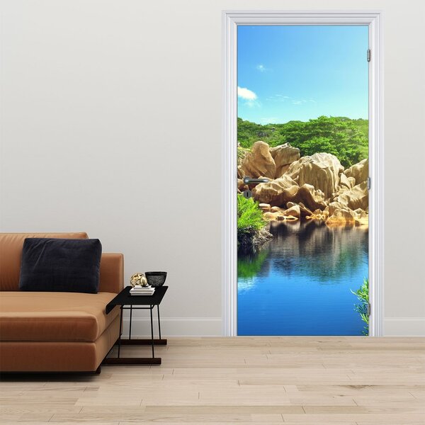 Fototapeta na dveře - Jezero v Seychelské džungli (95x205cm)