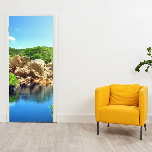 Fototapeta na dveře - Jezero v Seychelské džungli (95x205cm)