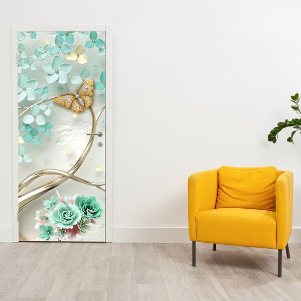 Fototapeta na dveře - Květina s motýly (95x205cm)