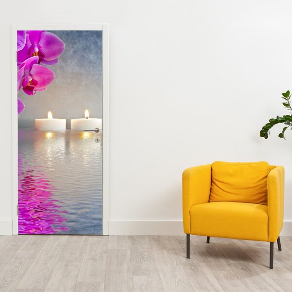 Fototapeta na dveře - Svíčky na vodě (95x205cm)
