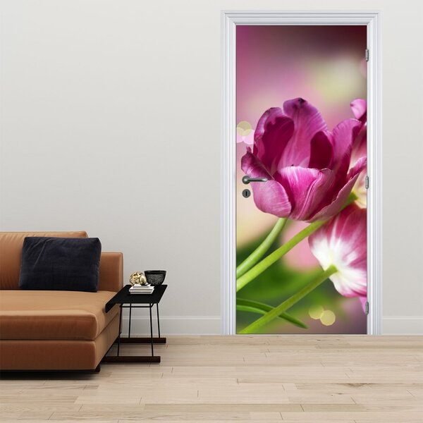 Fototapeta na dveře - Růžové tulipány (95x205cm)