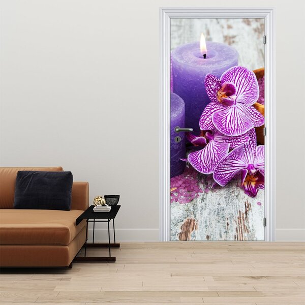 Fototapeta na dveře - Orchideje a svíčky (95x205cm)