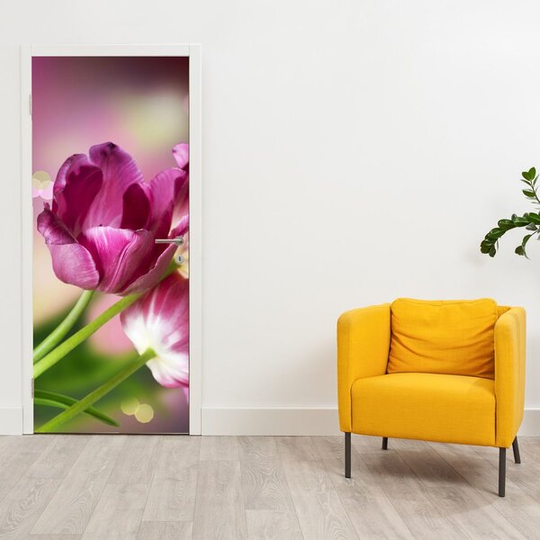 Fototapeta na dveře - Růžové tulipány (95x205cm)