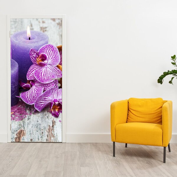 Fototapeta na dveře - Orchideje a svíčky (95x205cm)