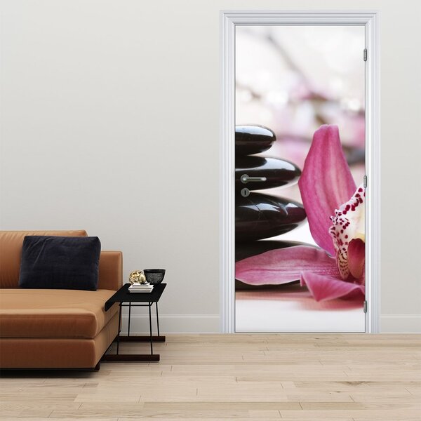 Fototapeta na dveře - Masážní kameny a orchidej (95x205cm)