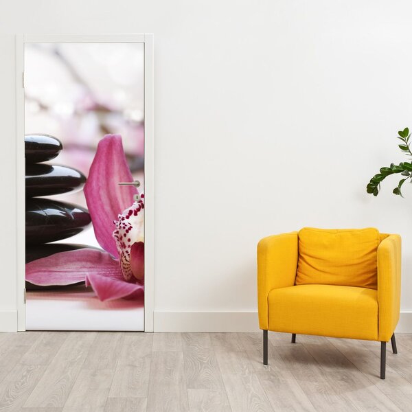 Fototapeta na dveře - Masážní kameny a orchidej (95x205cm)