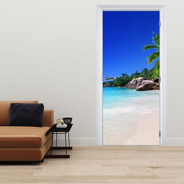 Fototapeta na dveře - Pláž na ostrově Praslin (95x205cm)
