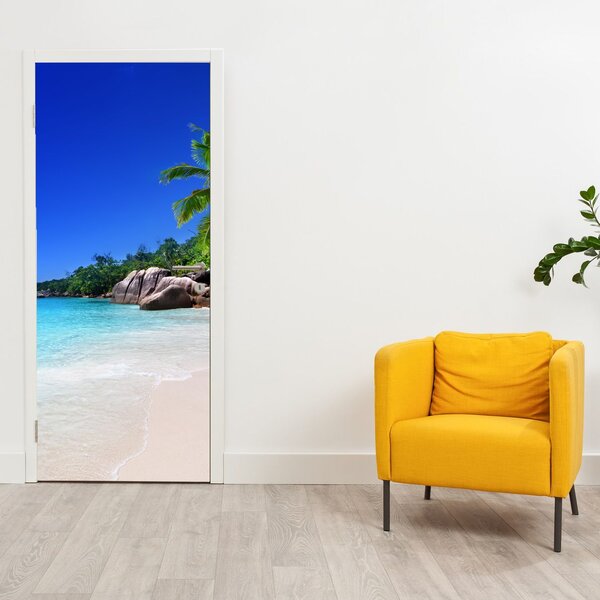 Fototapeta na dveře - Pláž na ostrově Praslin (95x205cm)