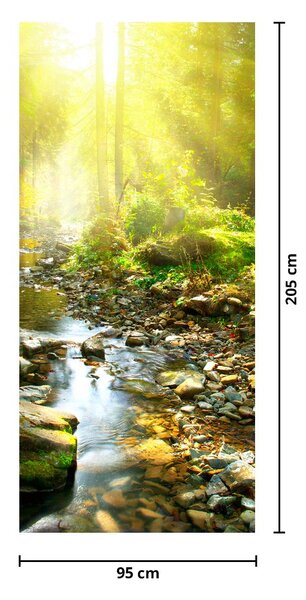 Fototapeta na dveře - Řeka v zeleném lese (95x205cm)